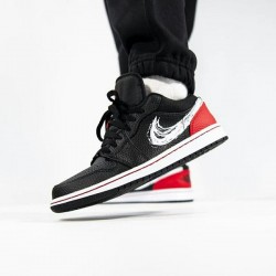 Nike Air Jordan 1 Low Brushstroke Swoosh Black Red DA4659-001 Black/White-University Red 