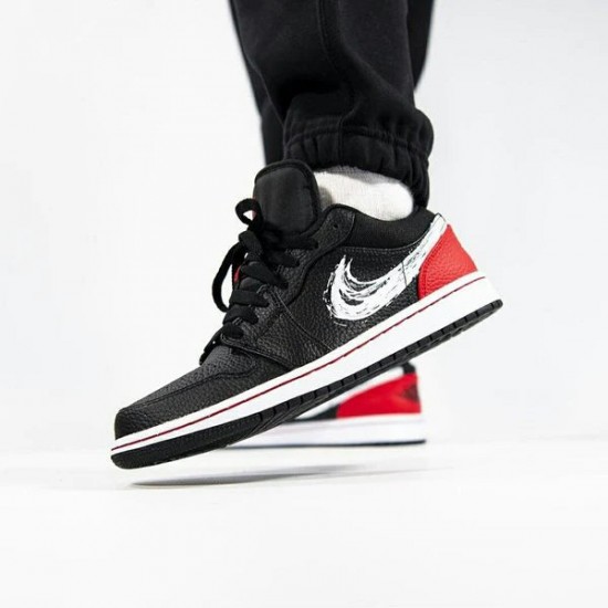 Nike Air Jordan 1 Low Brushstroke Swoosh Black Red DA4659-001 Black/White-University Red