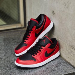 Nike Air Jordan 1 Low Reverse Bred Pebbled Swoosh 553558-605 Gymred/White/Black