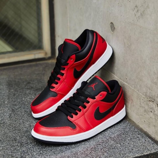 Nike Air Jordan 1 Low Reverse Bred Pebbled Swoosh 553558-605 Gymred/White/Black