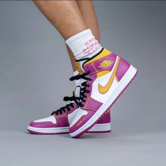 Nike Air Jordan 1 Mid Dia De Los Muertos DC0350-100 White/Fuchsia-Orange-Black