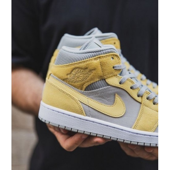 Nike Air Jordan 1 Mid Mixed Textures Yellow DA4666-001 Gray Fog/Lemon Wash-White