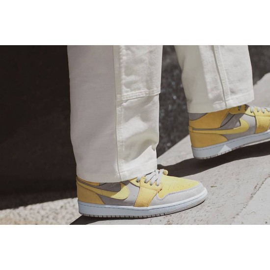 Nike Air Jordan 1 Mid Mixed Textures Yellow DA4666-001 Gray Fog/Lemon Wash-White