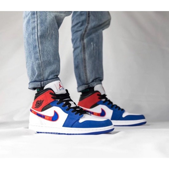 Nike Air Jordan 1 Mid Multicolor Swoosh 852542-146 White/Universityred-Rushblue-Black