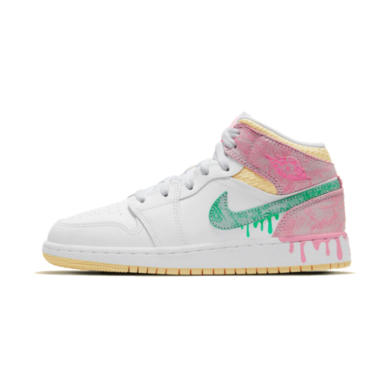 Nike Air Jordan 1 Mid Paint Drip DD1666-100 White/Pink/Yellow/Green