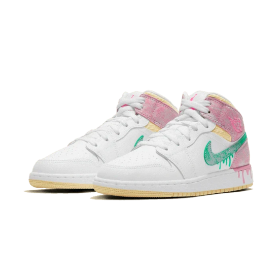 Nike Air Jordan 1 Mid Paint Drip DD1666-100 White/Pink/Yellow/Green