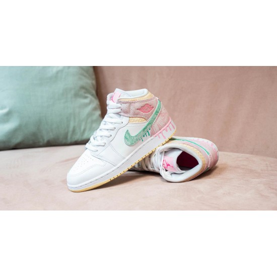 Nike Air Jordan 1 Mid Paint Drip DD1666-100 White/Pink/Yellow/Green