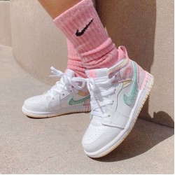 Nike Air Jordan 1 Mid Paint Drip DD1666-100 White/Pink/Yellow/Green