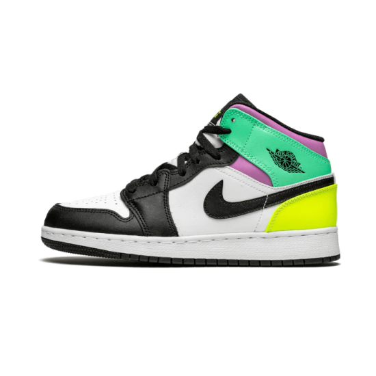 Nike Air Jordan 1 Mid Pastel Black Toe 554725-175 White/Black-Volt-Greenglow