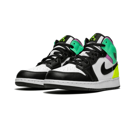 Nike Air Jordan 1 Mid Pastel Black Toe 554725-175 White/Black-Volt-Greenglow