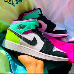 Nike Air Jordan 1 Mid Pastel Black Toe 554725-175 White/Black-Volt-Greenglow