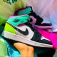 Nike Air Jordan 1 Mid Pastel Black Toe 554725-175 White/Black-Volt-Greenglow