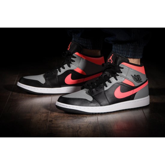 Nike Air Jordan 1 Mid Pink Shadow 554724-059 Black/Hot Punch-Light Smoke Gray