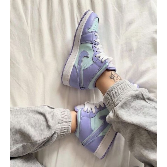 Nike Air Jordan 1 Mid Purple Aqua 554725-500 Purple/Aqua-White