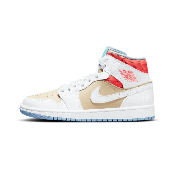 Nike Air Jordan 1 Mid Se Sesame CZ0774-200 Sesame/White-Flash Crimson-Psychic Blue