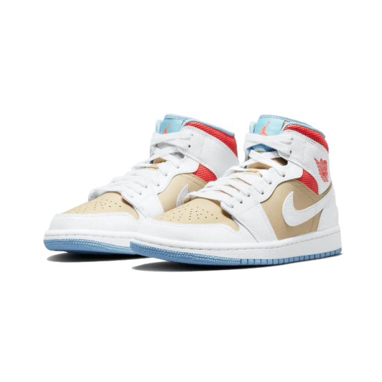 Nike Air Jordan 1 Mid Se Sesame CZ0774-200 Sesame/White-Flash Crimson-Psychic Blue