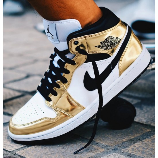 Nike Air Jordan 1 Mid White Metallic Gold DC1420-700/DC1419-700 Metallic Gold/White/Black