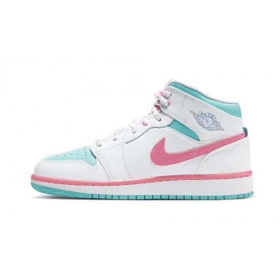 Nike Air Jordan 1 Mid White Pink Green Soar 555112-102 White/Digitalpink-Auroragreen-Soar