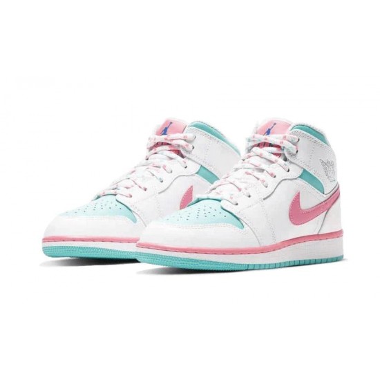 Nike Air Jordan 1 Mid White Pink Green Soar 555112-102 White/Digitalpink-Auroragreen-Soar