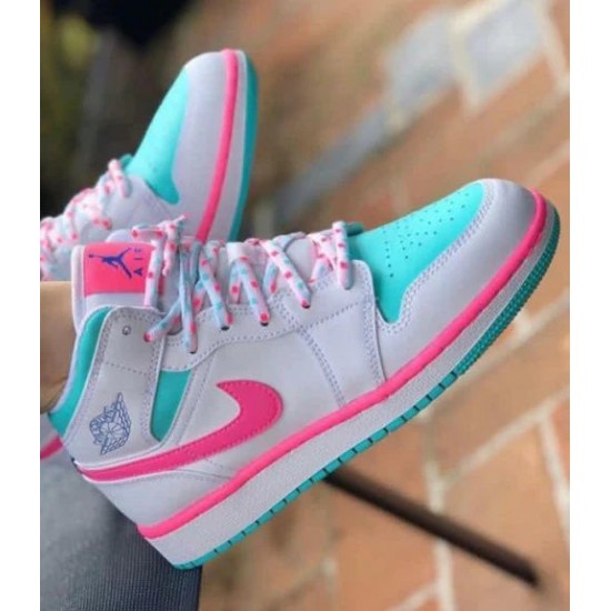 Nike Air Jordan 1 Mid White Pink Green Soar 555112-102 White/Digitalpink-Auroragreen-Soar