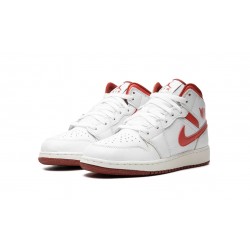 Air Jordan 1 Mid GradeSchool White Dune Red FJ3464-160 Reps Shoes