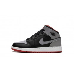 Air Jordan 1 Mid GradeSchool Black Grey Red DQ8423-006 Reps Shoes