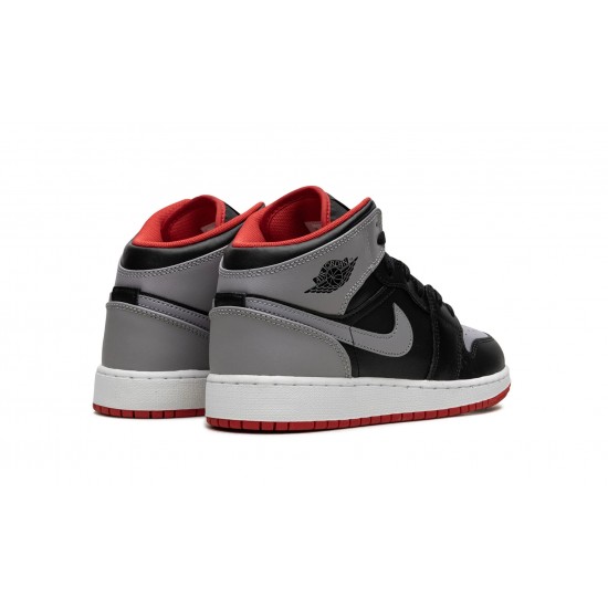 Air Jordan 1 Mid GradeSchool Black Grey Red DQ8423-006 Reps Shoes