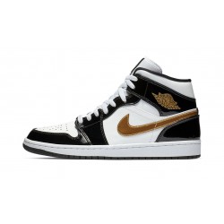 Air Jordan 1 Mid Mens Black Gold Patent Leather 852542-007 Reps Shoes