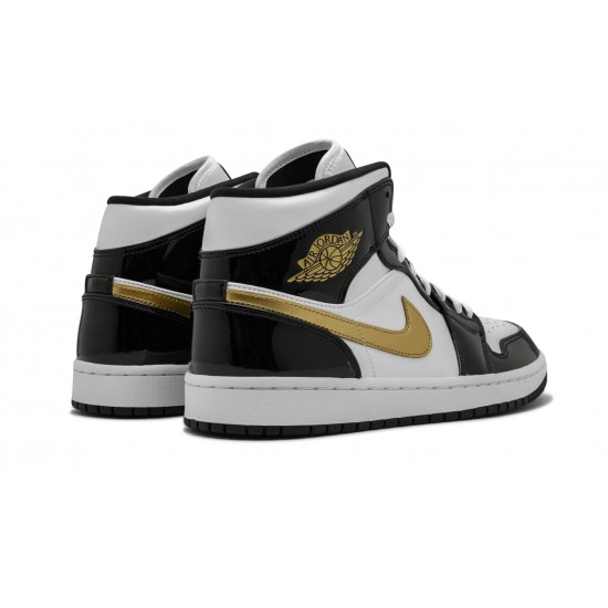 Air Jordan 1 Mid Mens Black Gold Patent Leather 852542-007 Reps Shoes