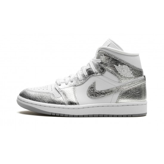 Air Jordan 1 Mid Womens SE Metallic Silver FN5031-100 Reps Shoes