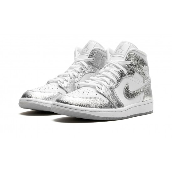 Air Jordan 1 Mid Womens SE Metallic Silver FN5031-100 Reps Shoes