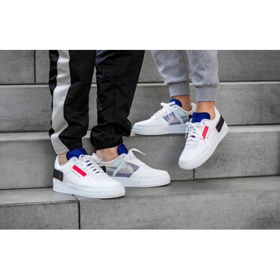 Nike Air Force 1 Low Drop Type White CI0054-100 Summit White/Red Orbit-White-Black-Deep Royal Blue-Blackened Blue