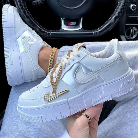 Nike Air Force 1 Low Pixel Gray Gold Chain DC1160-100 White/Pixel